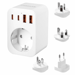 Reiseadapter Weltweit Set, Internationaler Reiseadapter mit USB-A/Typ-C, Typ G/B/I/C Steckdosenadapter Reiseadapter für UK/USA/Australien/Europa Angebot bei HelloDeals