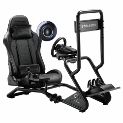 GTPLAYER Simulator Cockpit,Rennsimulator lenkradständer mit 3D-Stereo-Lautsprechern, Monitorhalterung, verstellbarer Lenkradhalterung, Schalthebelhalterung und Fußpedalen (Schwarz) Angebot bei HelloDeals
