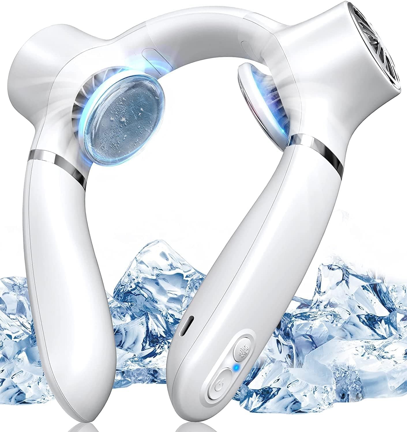 2023 neuer Halsventilator mit doppelter Kühlplatte, tragbar, klingenlos, leise, Klimaanlage, wiederaufladbar, Urlaubszubehör für Frauen und Männer, Reisen, Camping, Outdoor (blau) Angebot bei HelloDeals