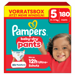 Pampers Baby-Dry Pants Größe 5, 180 Stück, 11-17 kg, 360° auslaufsichere Passform für Tag und Nacht Größe 5 NEU Angebot bei HelloDeals
