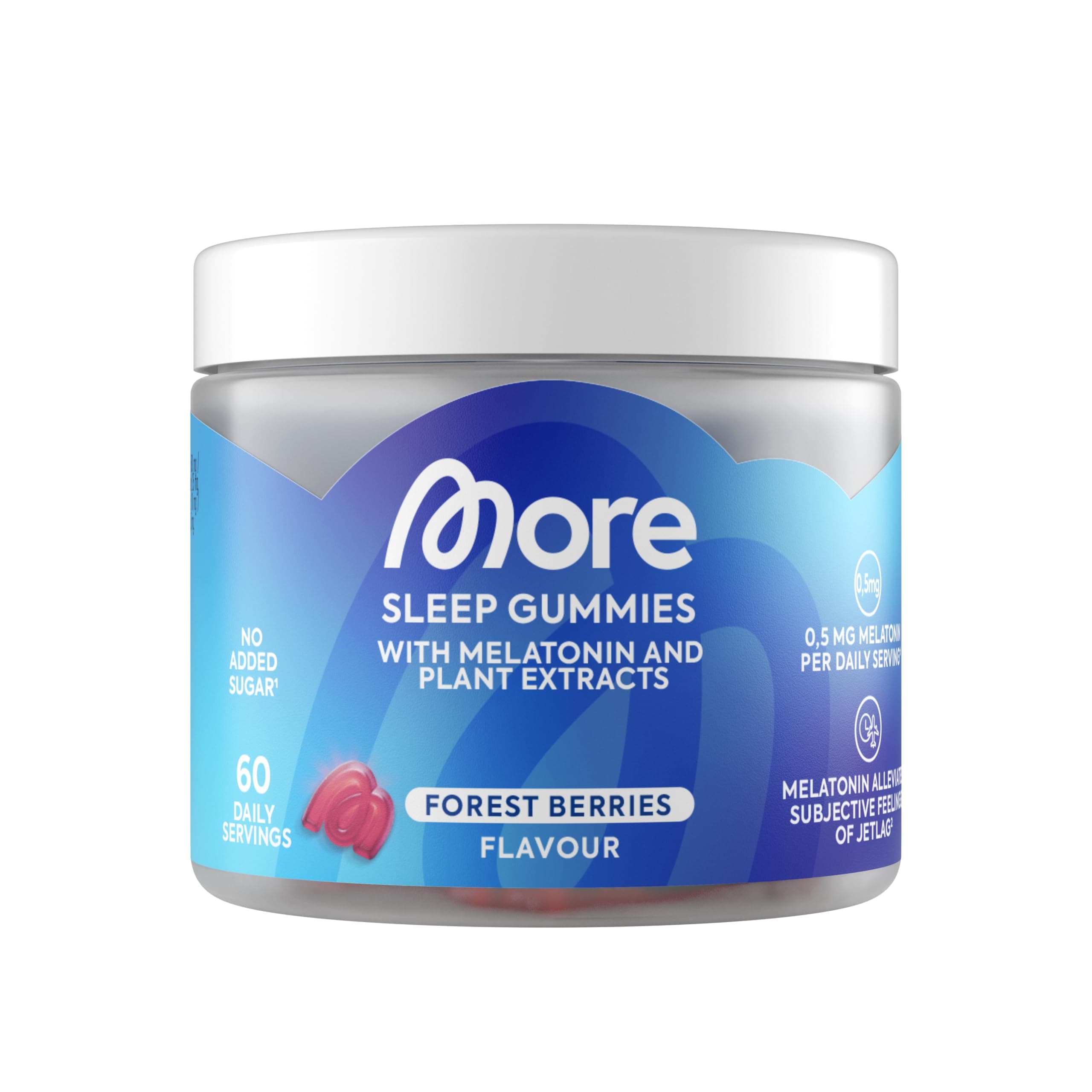 MORE Sleep Gummies, 60 Gummies, Forest Berries, 0,5 mg reines Melatonin pro Tagesportion, Anti-Jetlag-Support - made in Germany Angebot bei HelloDeals