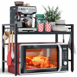NETEL Erweiterbares Mikrowellen Regal,Regal über Mikrowelle,Mikrowellenständer für Arbeitsplatte，Küchenregal Stehend für Backofen/Kaffeemaschine，Stabile Microwave Stand mit 8 Haken,2 Stufig,Schwarz Schwarz 2 Stufig Angebot bei HelloDeals