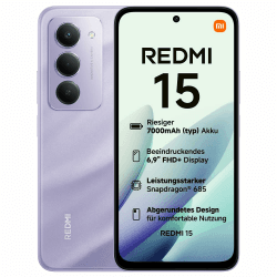 XIAOMI Redmi 15, Smartphone 8+256GB, Handy mit Android, 6,9" FHD+ 144Hz DotDisplay, Snapdragon 685, 50MP KI-Dualkamera, 7000mAh Akku, Sandy Purple Redmi 15 4G 8GB+256GB Sandy Purple Angebot bei HelloDeals