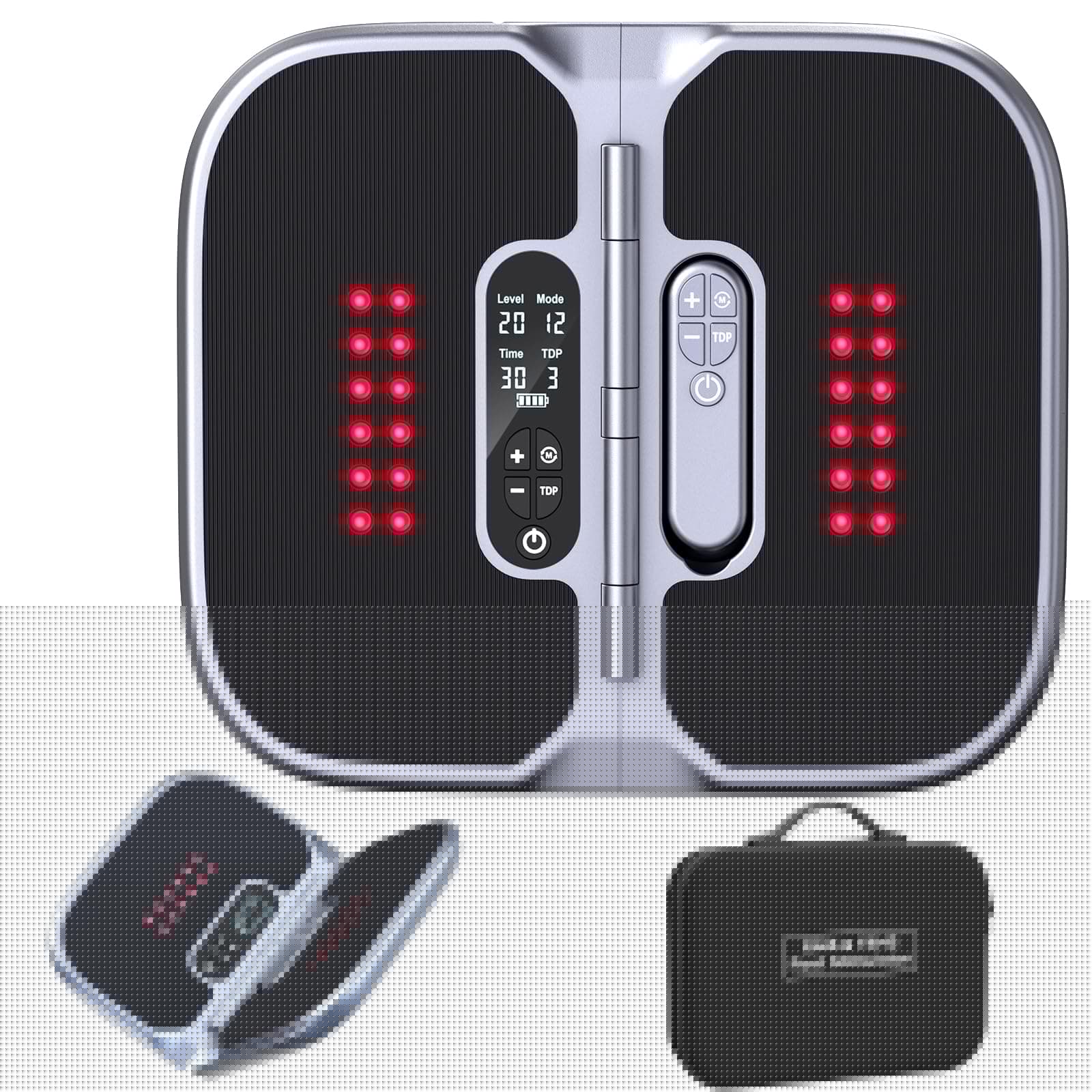 Medic Durchblutungs-Stimulator Beine & Füße mit Rotlichttherapie(660+850NM), EMS Fußmassagegerät mit Doppelter Physiotherapie, Mit magnetischem Fernbedienung und beiliegender Tragetasche Grey Angebot bei HelloDeals