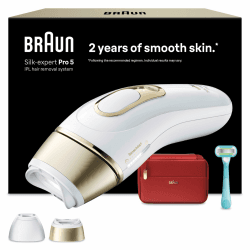 Braun IPL Geräte Haarentfernung Silk·expert Pro 5, PL5221, Weiß/Gold | Alternative Laser Haarentfernung für Zuhause, Dauerhafte Haarentfernung, Inkl. Etui, Gillette Venus Rasierer Und 2 Aufsätze Angebot bei HelloDeals