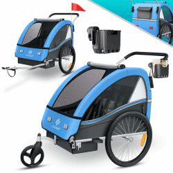 KESSER® Kinderfahrradanhänger Sport-RX 2in1 Jogger & Buggy 5-Punkt-Gurt Sicherheitsgurt 360° Vorderrad Kinderfahrradanhänger Reflektoren für 1-2 Kinder (max. 40 kg) Getränkehalter & Smartphonefach Blau Angebot bei HelloDeals