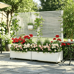 Pflanzkasten aus Metall für den Außenbereich mit Spalier, Hochbeet aus Metall mit Rad, freistehender Sichtschutz-Pflanzkasten für Blumen, Gemüse im Garten, auf der Terrasse, auf dem Balkon White-2pcs Angebot bei HelloDeals