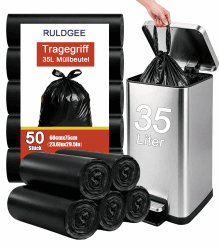 Reißfest Müllbeutel 35L mit Tragegriff 50 Stück Müllsäcke Blickdicht Mülltüten Schwarz Abfallbeutel 35 liters Angebot bei HelloDeals