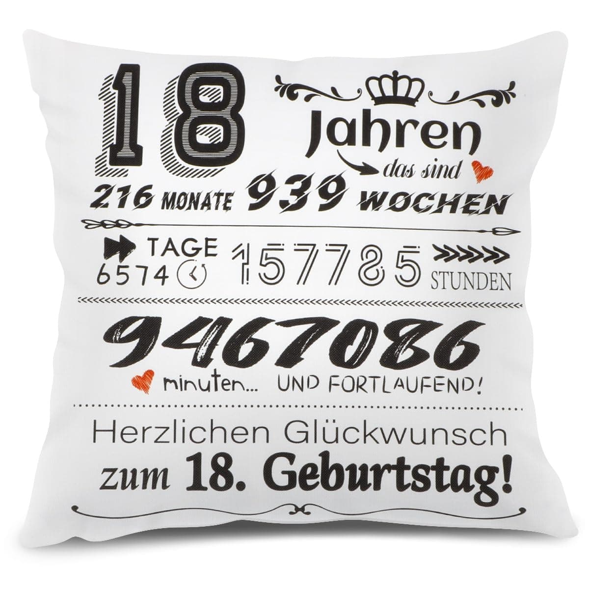 Geburtstagsgeschenk 18 für Mädchen & Jungen - Kissenbezug Herzlichen Glückwunsch zum 18. Geburtstag! - Geschenke für 18 Jährige Mädchen & Jungen - Ideen zum 18. Geburtstag - 45x45 cm White Angebot bei HelloDeals
