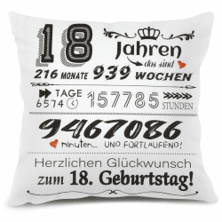 Geburtstagsgeschenk 18 für Mädchen & Jungen - Kissenbezug Herzlichen Glückwunsch zum 18. Geburtstag! - Geschenke für 18 Jährige Mädchen & Jungen - Ideen zum 18. Geburtstag - 45x45 cm White Angebot bei HelloDeals