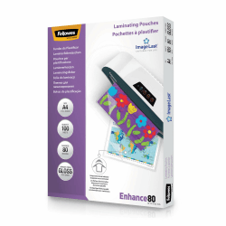 Fellowes Laminierfolien A4 ImageLast, 80 Mikron (2 x 80 mic), glänzend, 100 Stück, transparent mit Ausrichtungshilfe Packung mit 100 Stück 160 Mikron Angebot bei HelloDeals