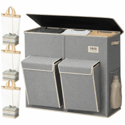 SOLEDI 220L Wäschekorb mit Deckel, Wäschesammler 3 Fächer mit 2 Seitentaschen, Laundr Baskets mit 3 Wäschesack, Wäschesortierer Groß XXXL für Badezimmer, Schlafzimmer, Waschküche Grau 220L Angebot bei HelloDeals