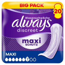Always Discreet Inkontinenz-Einlagen Maxi Für Frauen, Saugstärke 7, 20 Stück, Extra Sicher Bei Blasenschwäche, Geruchskontrolle Angebot bei HelloDeals