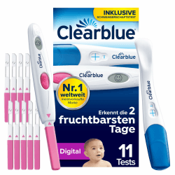 Clearblue 10 Ovulationstests und 1 Schwangerschaftstest Kombipack, DIGITALE ERGEBNISSE statt visueller Ovulationsteststreifen, werde schneller schwanger, zuverlässig, KOSTENLOSE Zyklus-Tracker-App 11 Angebot bei HelloDeals