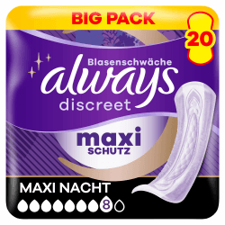 Always Discreet Inkontinenzeinlagen für Frauen Ultimate Nacht 20 Stück Extra Sicher und Diskret Angebot bei HelloDeals