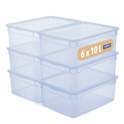 Rotho Clear 6er-Set Aufbewahrungsboxen mit Deckel 10l | perfekt für Aufbewahrung Schuhe | sicher verschließbar | stapelbar & platzsparend | pflegeleicht | transparent blau 6x 10l Angebot bei HelloDeals