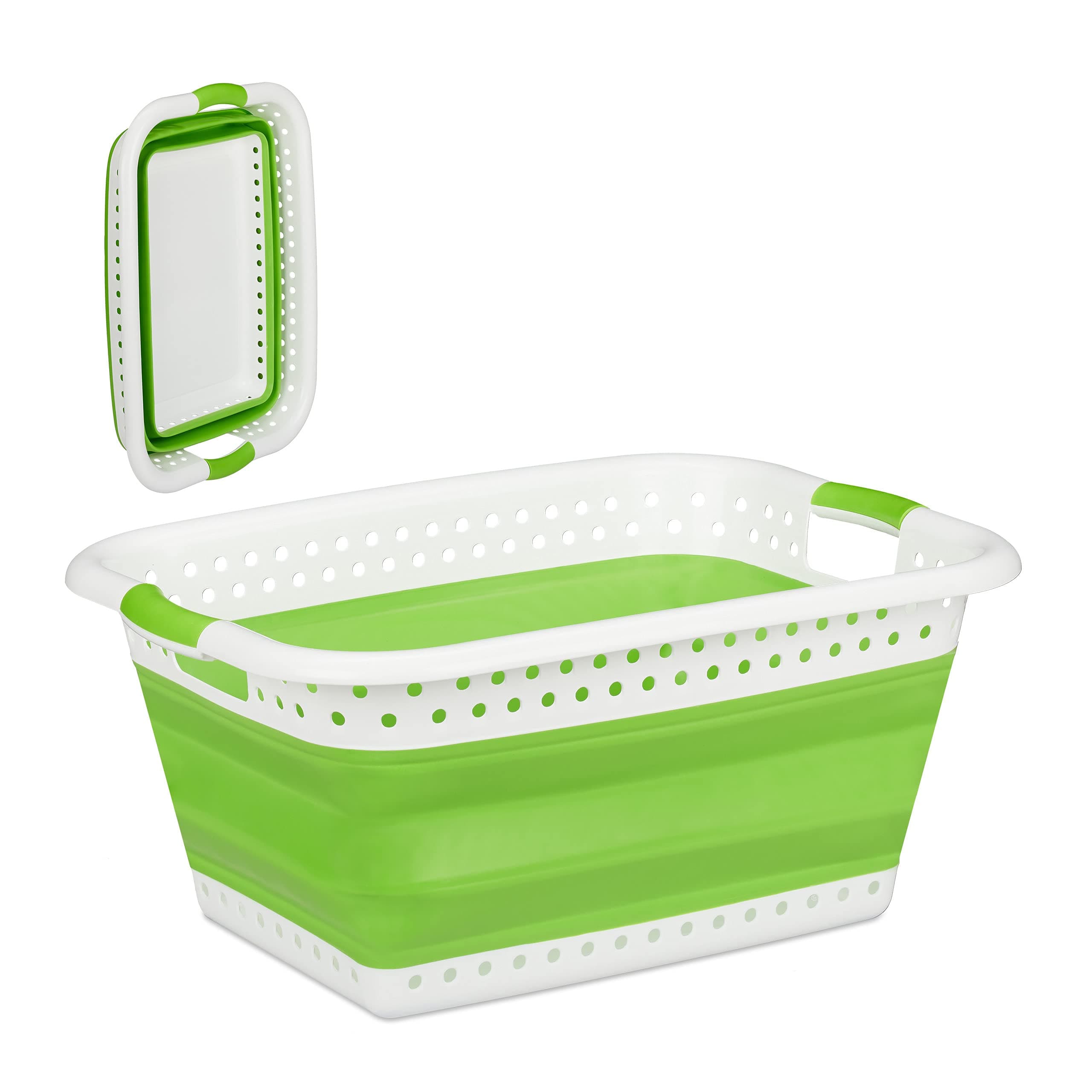 Relaxdays Faltbarer Wäschekorb, Griffe, Kunststoff & Silikon, platzsparende Wäschewanne, HBT 27x61x45,5 cm, hellgrün Angebot bei HelloDeals