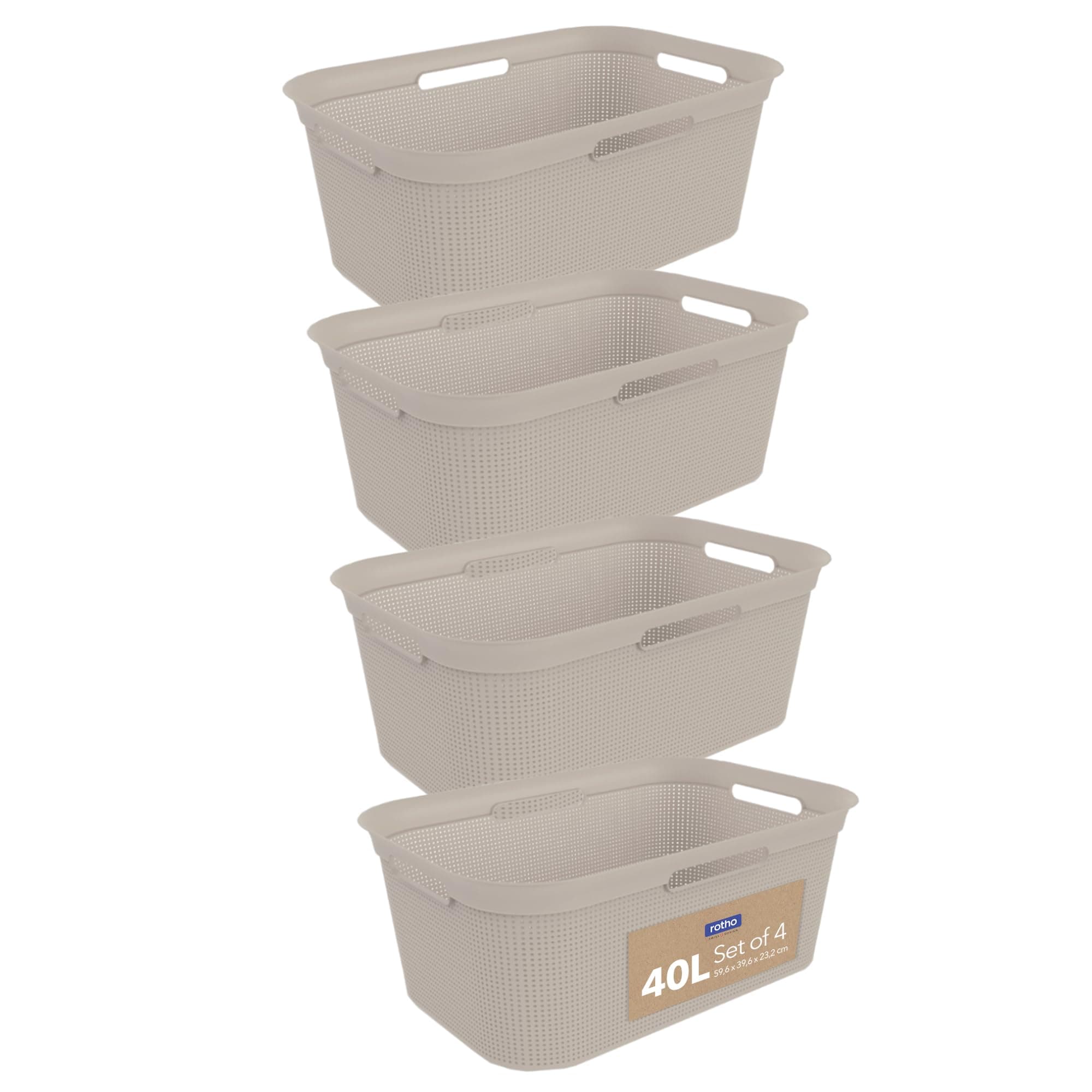 Rotho Brisen 4er-Set Wäschekorb 40l - Flexibler Wäschesortierer in Beige | Robuste Wäschekörbe aus Kunststoff, stapelbare Schmutzwäschebehälter mit 4 Griffen und Belüftung, 59,6x39,6x23,2 cm Angebot bei HelloDeals