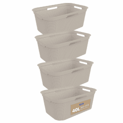 Rotho Brisen 4er-Set Wäschekorb 40l - Flexibler Wäschesortierer in Beige | Robuste Wäschekörbe aus Kunststoff, stapelbare Schmutzwäschebehälter mit 4 Griffen und Belüftung, 59,6x39,6x23,2 cm Angebot bei HelloDeals