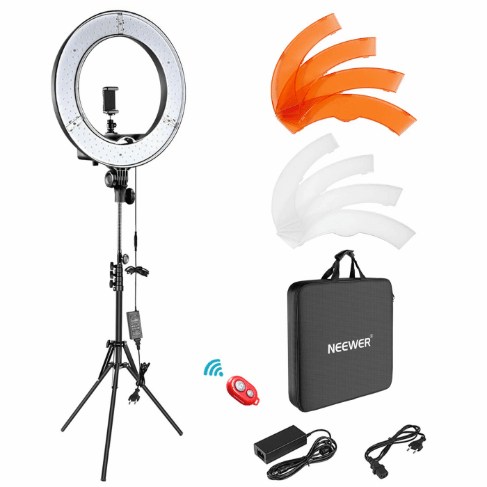 NEEWER Kamera Foto Video Ringlicht Kit: 18 Zoll/48 Zentimeter Außen 52W 5500K dimmbare LED Ringlicht Licht Standplatz Bluetooth Empfänger für Smartphone YouTube Self-Porträt Aufnahmen RL-18 Angebot bei HelloDeals