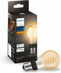 Philips Hue White E27 Filament Lampe (550 lm), dimmbare LED Lampe für das Hue Lichtsystem mit warmweißem Licht, smarte Lichtsteuerung über Sprache und App, 1er Pack Standard 1er Pack Warmweiß Angebot bei HelloDeals