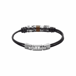 FOSSIL Herrenarmband aus Edelstahl oder Leder mit Faltverschluss Holzkohle Schwarz Angebot bei HelloDeals