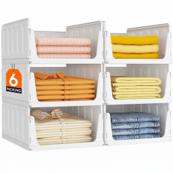 Lifewit 6er Set Stapelbare Kleiderschrank Organizer, Ausziehbar Kunststoff Ordnungssystem für Schrank & Einlegeböden, Aufbewahrungsbox für T-Shirt, Küche, Wohnmobil, 42 cm Tief 6 42 cm Tiefe Angebot bei HelloDeals