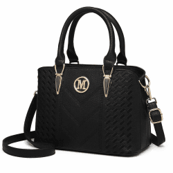 Miss Lulu Handtasche Damen Mittelgroß, Tasche aus PU-Leder, Women's Handbag Elegant, Umhängetasche mit Lychee-Muster und Mehreren Innentaschen für Arbeit Freizeit und den Alltags Schwarz 1-1 Schwarz Angebot bei HelloDeals