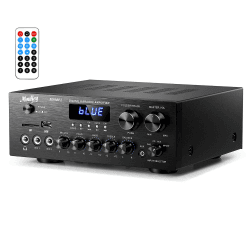 Verstärker, Moukey Bluetooth Leistungsverstärker Dual Kanal Audio Stereo Receiver mit USD, SD, AUX, MIC IN mit Echo, Radio, LED Für Karaoke, Heimkino, MAMP1 25W× 2 RMS Angebot bei HelloDeals