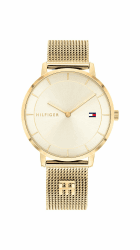 Tommy Hilfiger Analog Quarzuhr für Damen mit Edelstahl-Mesh-Armband - Erhältlich in Silber, Gold, Roségold oder Navy Blau Light Gold Angebot bei HelloDeals
