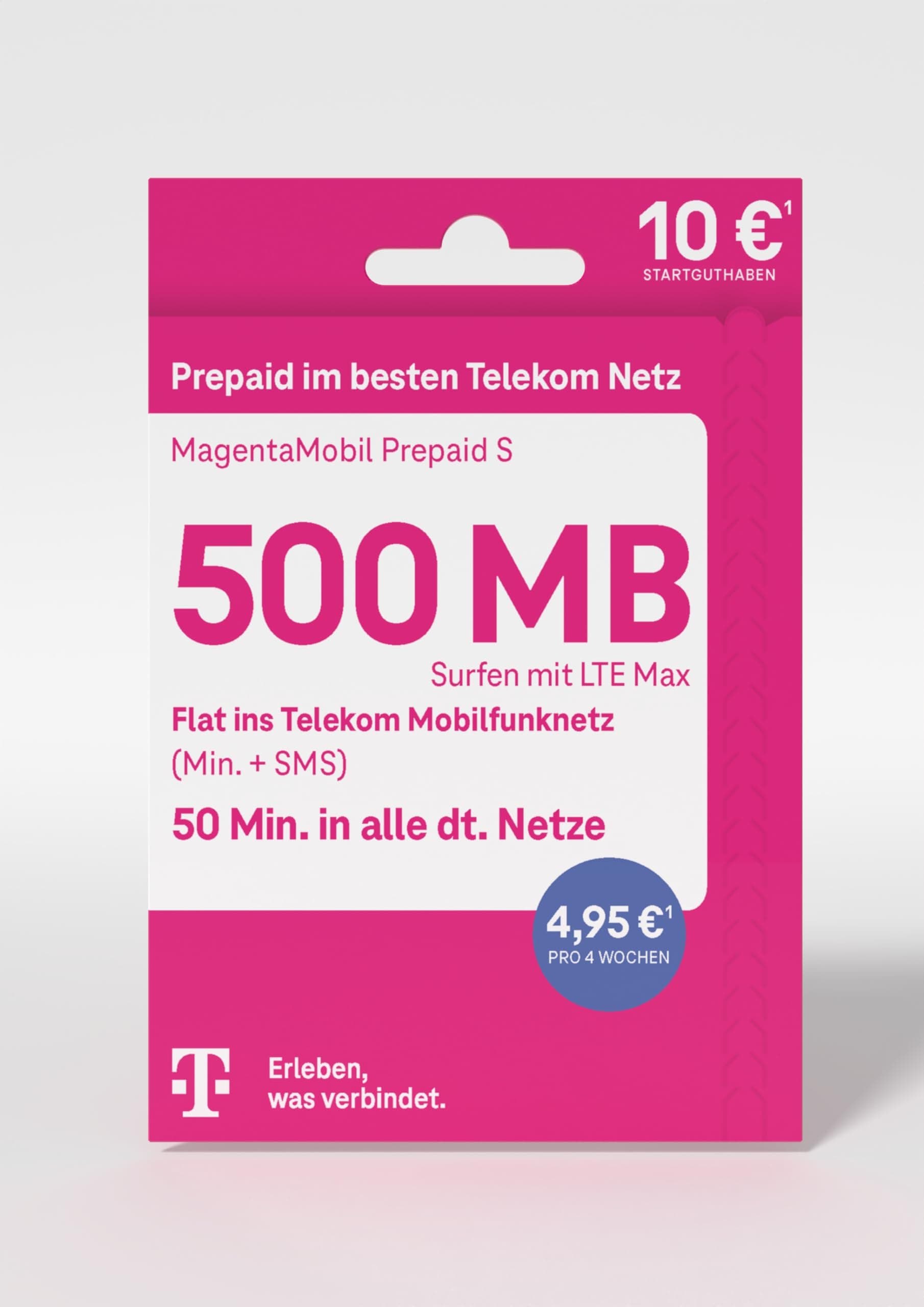 Telekom MagentaMobil Prepaid S SIM-Karte ohne Vertragsbindung I inkl. 500 MB & Flat (Min, SMS) ins Telekom Mobilfunknetz & EU-Roaming I Surfen mit LTE Max I 10 EUR Startguthaben Single Angebot bei HelloDeals