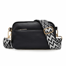Umhängetasche mit 3 Reißverschlüssen für Damen, veganes Leder, kleine Schulterhandtaschen mit breitem Riemen Schwarz Angebot bei HelloDeals