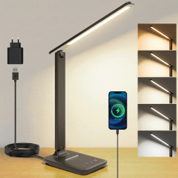Schreibtischlampe LED Dimmbar für Büro, Lesen und Homeoffice | Tischlampe mit Augenschutz, USB-Ladeanschluss, 5 Farbtemperaturen & 5 Helligkeitsstufen, Touch-Steuerung, faltbare Leselampe Black Angebot bei HelloDeals