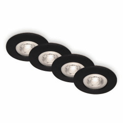BRILONER - 4er Set LED Einbaustrahler 230V flach, warmweiß, je 4,9 W 480lm, Spot, flach, Deckenspots, LED Spots 230V, Einbauleuchten, Einbauspots, 68mm Lochmass, 90x25 mm (DxH), Schwarz-Matt Schwarz Klassisch Angebot bei HelloDeals