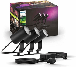 Philips Hue White & Color Ambiance Lily Gartenstrahler Basis Set 3er Pack (1.770 lm), dimmbare Außenleuchten mit 16 Millionen Farben, smarte Lichtsteuerung über Sprache oder App, schwarz Basis-Set 3 Angebot bei HelloDeals