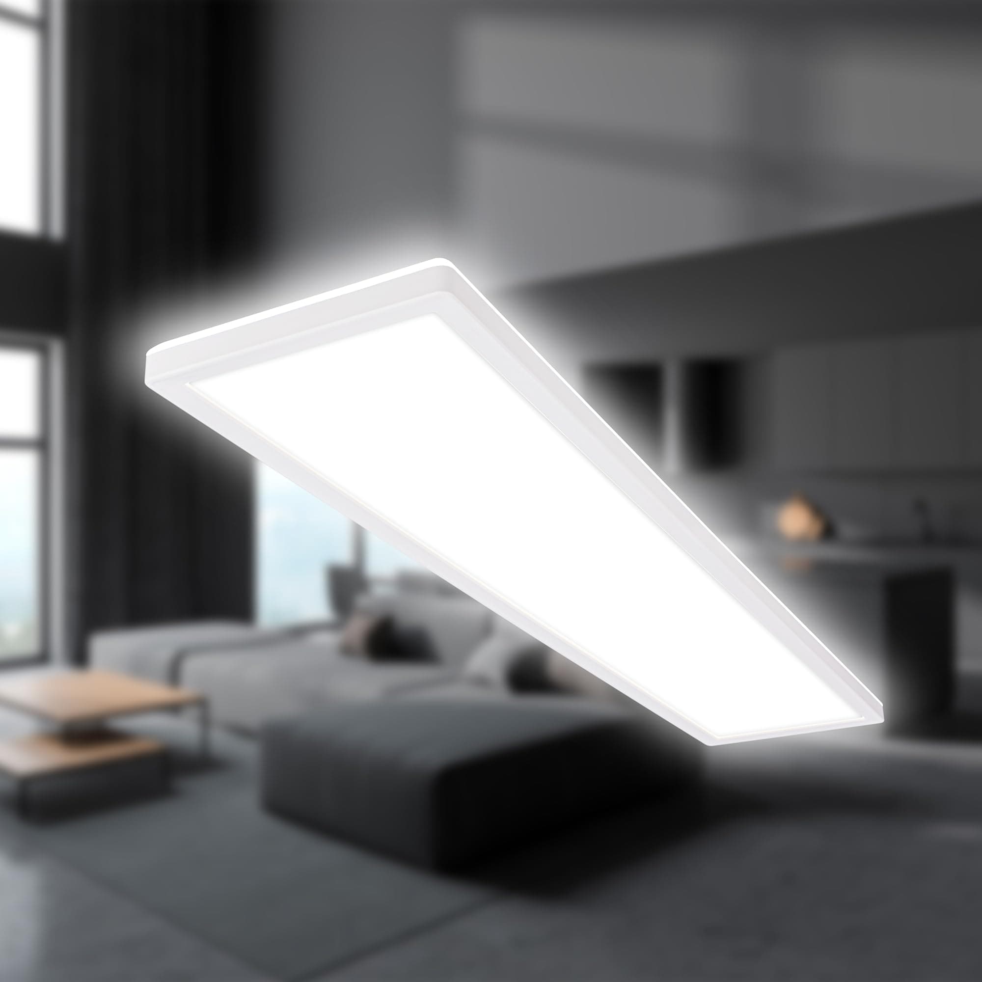 B.K.Licht - LED Deckenlampe mit indirektem Licht, Flach, Neutralweißes Licht, IP44, Panel, LED Lampe, Deckenleuchte, Badezimmer Lampe, Wohnzimmerlampe, Küchenlampe, 98x20x3cm, Weiß Weiß 98 cm Rechteckig Angebot bei HelloDeals