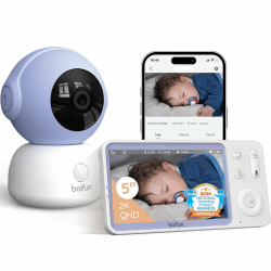BOIFUN 2026 2K/3MP Babyphone mit Kamera WLAN, Nachtsicht ohne Sichtbares Licht, 5" Video Babyfon mit App, 360° Automatische Verfolgung, Weinen-, Bewegungs- und Geräuscherkennung, Temperaturerkennung Lila Babyphone mit 1 Kamera Angebot bei HelloDeals