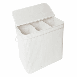 Relaxdays Wäschekorb mit Deckel, Bambus, 150 l, 3 Fächer, HxBxT: 61,5 x 61 x 41,5 cm, Badezimmer Wäschetruhe, weiß Weiß 150 l Angebot bei HelloDeals