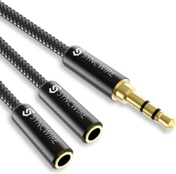Syncwire Audio Y Splitter Kabel - 23cm- 3,5mm Male auf 2X Female Nylon Kopfhörer Doppelstecker für Apple, Samsung, Smartphone, Kopfhörer, Lautsprecher, Mikrofon & Mehr - Schwarz Schwarz 1.6ft Angebot bei HelloDeals