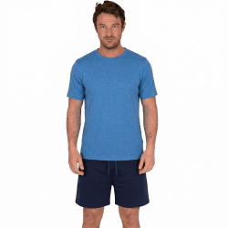 Light & Shade Herren Pyjama Set Baumwolle – Schlafanzug mit Shorts & T Shirt, Leicht Atmungsaktiv Sommer Nachtwäsche mit Taschen Loungewear Herren L Pyjama-Set mit Rundhalsausschnitt und kurzen Hosen Blau Angebot bei HelloDeals