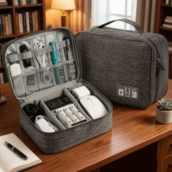 Travel Tech Organizer-Tasche, tragbare Elektronik-Aufbewahrungstasche für Kopfhörer, Ladebank, USB-Laufwerke und Kabel, Multi-Fächer, Anti-Schock-Digitalzubehörtasche, Grau Angebot bei HelloDeals