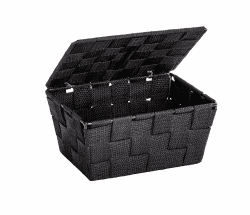WENKO Aufbewahrungskorb mit Deckel Adria Schwarz - Badkorb, Polypropylen, 19 x 10 x 14 cm, Schwarz Schwarz 19 x 10 x 14 cm Angebot bei HelloDeals