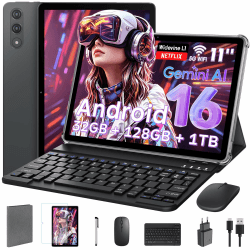 11 Zoll Tablet mit Tastatur｜Android 16 mit Gemini AI｜32GB RAM + 128GB ROM (1TB TF) 1920*1200 FHD 90Hz Display｜ Unisoc T7250 Octa-Core｜8MP+16MP Duale Kamera｜ Face ID｜ Widevine L1｜ 8000mAh｜GPS （Grau) Dunkelgrau Angebot bei HelloDeals