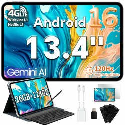 TECLAST Tablet 13,4 Zoll 120Hz Display, Android 16 Gaming Tablets T65CASE, 4G LTE Dual SIM, 26GB RAM+128GB ROM(4TB TF), GPS, Widevine L1, Gemini AI Tablets mit Tastatur, Hülle, Stift, OTG Standard Grey Angebot bei HelloDeals