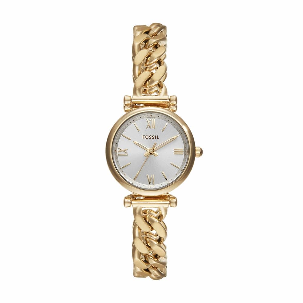 Fossil Carlie Watch für Damen, Goldfarbenes Quarz-Dreizeigerwerk mit Edelstahlarmband 28 mm Goldton und Weiß Angebot bei HelloDeals