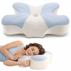 Duale Höhe Seitenschläferkissen zur Schmerzlinderung (Blau mit weißen) | Nackenstützkissen mit Abnehmbarem Bezug, Memory Foam Orthopädisches Kissen für Seiten/Rücken/Bauchschläfer Angebot bei HelloDeals