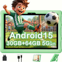 ZENTALITY Kinder Tablet 10 Zoll Android 15 mit 30GB RAM + 64GB ROM(2TB), 5G WLAN 6, Widevine L1, Elterliche Kontrolle, 8-Core, 8000 mAh, Kids Tablet mit Kinder Hülle Eva + 360° Drehbarer Ständer,Cyan Angebot bei HelloDeals