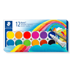 STAEDTLER Farbkasten Noris Club, leicht mischbare Wasserfarben, hohe Farbbrillanz, hervorragende Deckkraft, Set aus 12 auswechselbaren Farbtöpfchen, 1 Tube Deckweiß und 1 Pinsel, 888 NC12 1 Farbkasten 12 Farben Angebot bei HelloDeals