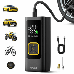 Lamicall Elektrische Luftpumpe, Akku Fahrradpumpe - [5X Schneller] 150PSI Tragbare Fahrrad Pumpe für alle Ventile, Mini Kompressor für Auto, E-Bike, Motorrad, Bälle, Fahrrad Zubehör, mit LED-Licht Upgraded Angebot bei HelloDeals