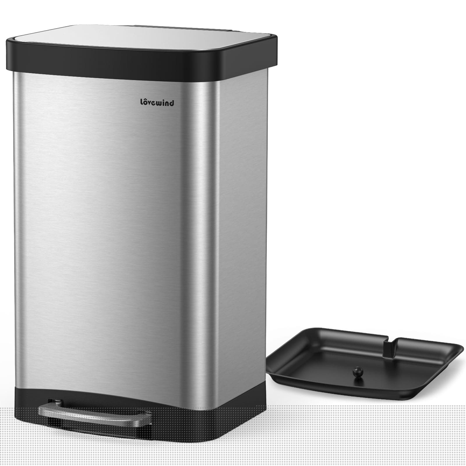 Lovewind 60L Mülleimer Küche, Pedal-Behälter mit Soft-Close Deckel, Aus Metall gefertigt, Mit herausnehmbarer Reinigungsschale, geeignet für den Innen- und Außenbereich, ideal für Küche und Büro, Silb 60L Silber Angebot bei HelloDeals